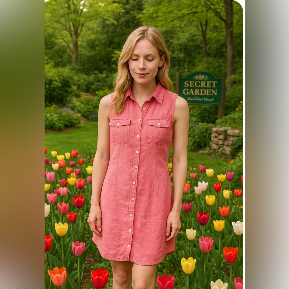 boston proper woman’s 100% linen sleeveless button down pink dress size XS